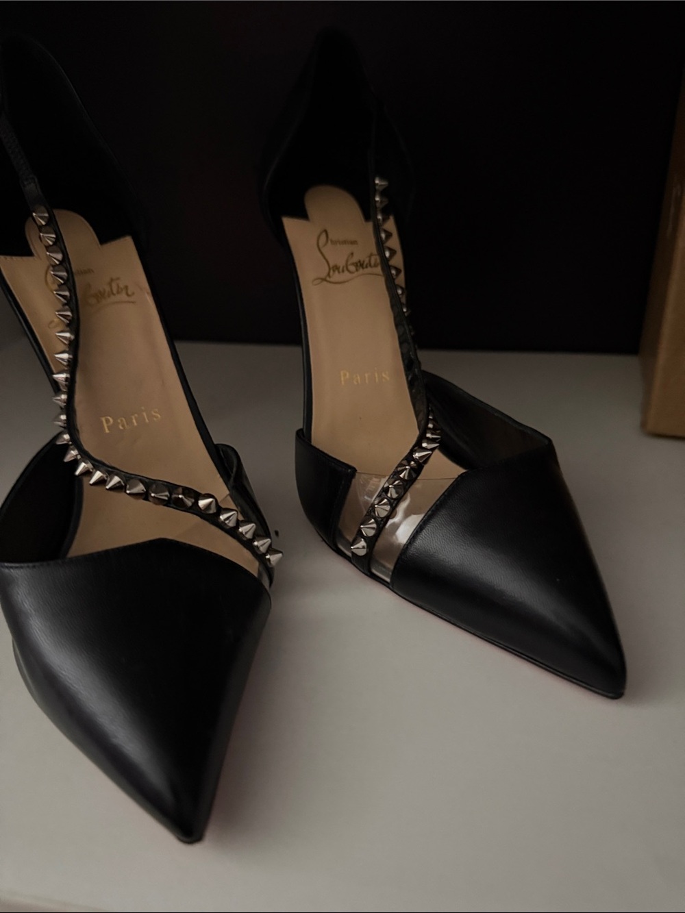 Christian Louboutin Black Pointed-Toe Studded D'Orsay Pumps